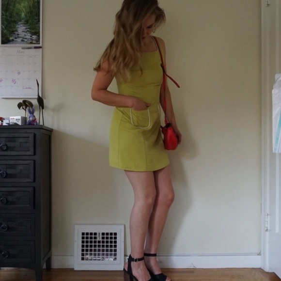 90s Vintage Green Mod Mini Dress with Pockets - Picture 5 of 6